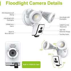 Floodlight Camera Outdoor Home Security Camera with Motion-activated/1080P Night Vision/2-way Audio/Alarm Push/16GB TF Card Included/Support Cloud Storage