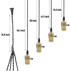 4 Vintage Light Sockets Pendant Hanging Light Cord Kit with Switches, E26/E27 Solid Industrial Lamp Sockets Cord for Kitchens/Dining Rooms/Bars/Restaurants (Gold)