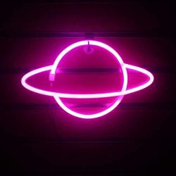 Wanxing Planet Neon Signs Led Neon Wall Sign Pink Neon Lights USB/Battery Hanging Neon Light for Bedroom Kids Room Hotel Shop Restaurant Game Office Wall Art Decoration Sign Party Supply Gift(Pink)