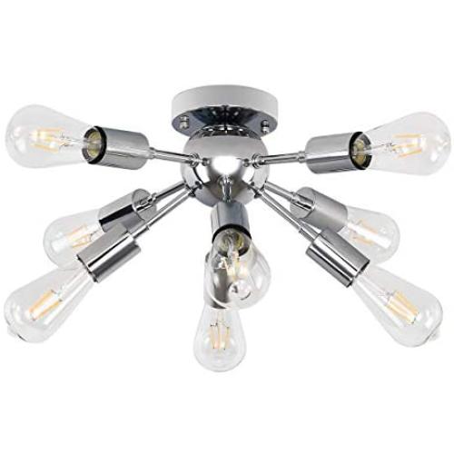 Merbotin 8-Light Sputnik Chandeliers, Industrial Semi Flush Mount Pendant Lighting, Mid- Century Ceiling Chandelier Light Fixture for Living Room Bedroom Dining Room Hallway Entryway, Chrome