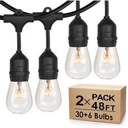 2-Pack Dimmable Outdoor Bistro String Lights for Patio, Waterproof Hanging Vintage 11W Edison Bulbs, 48Ft Commercial Lights String Perfect for Cafe Backyard Pergola, Blk(96ft)