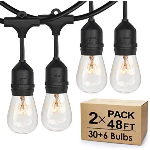 2-Pack Dimmable Outdoor Bistro String Lights for Patio, Waterproof Hanging Vintage 11W Edison Bulbs, 48Ft Commercial Lights String Perfect for Cafe Backyard Pergola, Blk(96ft) 2-Pack Dimmable Outdoor Bistro String Lights for Patio, Waterproof Hanging Vintage 11W Edison Bulbs, 48Ft Commercial Lights String Perfect for Cafe Backyard Pergola, Blk(96ft)