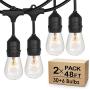 2-Pack Dimmable Outdoor Bistro String Lights for Patio, Waterproof Hanging Vintage 11W Edison Bulbs, 48Ft Commercial Lights String Perfect for Cafe Backyard Pergola, Blk(96ft)