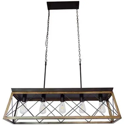 Lobolighting 5-Lights Kitchen Island Light Farmhouse Linear Pendant Lighting for Dining Room Table Chandelier Ceiling Hanging Light Fixture