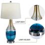 Maxax USB Glass Table Lamps Set of 2 with White Linen Shade for Living Room Bedroom,Blue &Gold Finish