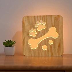 Dog Bone Wood Bedside Lamp,FULLOSUN 3D Illusion Lovely Puppy Night Light, Best Cartoon Hollow Design Bedroom Decor for Children Kids, Animal LED Reading Study Desk Table Light