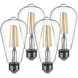 Yueximei ST64 Dusk to Dawn Light Sensor LED Bulb, Filament Lamp, 6W 60W Equivalent, E26 5000K, 650 Lumens, Auto On/Off, Indoor Outdoor Lighting Lamp for Porch, Garage, 4 Pack