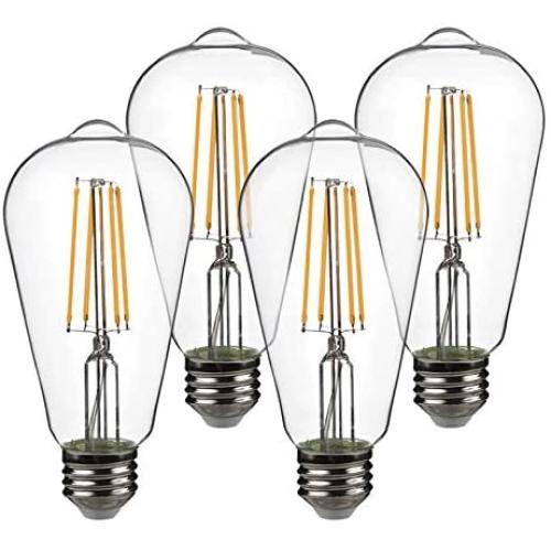 ST64 Dusk to Dawn Light Sensor LED Bulb,Photocell Edison Vintage Filament Lamp,6W 60W Equivalent,E26 2700K,650 Lumens,Auto On/Off,Indoor Outdoor Lighting Lamp for Porch,Garage,4 Pack