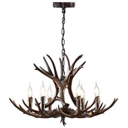 HUITICO Black Antler Chandelier, 6 Light Resin Faux Atler Chandeliers Vintage Style American Countryside Deer Horn Pendant Light Fixtures for Kitchen Island Restaurant Dining Room Cabin