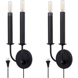 VILUXY Industrial Wall sconces Retro Bedside Wall Sconce Plug-in Cord with Switch Lighting Fixture Black Wall Lamp for Bedroom, Hallway, Entryway, Passway, Dining Room 2 Pack