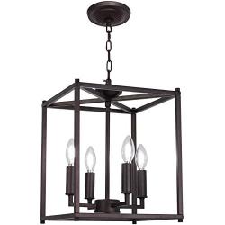 Sivilynus 4 Lights Chandeliers Black Foyer Lighting Farmhouse Pendant Light Fixture Industrial Style Lighting Mid Century Ceiling Light Fixture for Entryway,Hallway and Dining Room Foyer