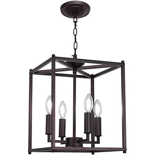 Sivilynus 4 Lights Chandeliers Black Foyer Lighting Farmhouse Pendant Light Fixture Industrial Style Lighting Mid Century Ceiling Light Fixture for Entryway,Hallway and Dining Room Foyer