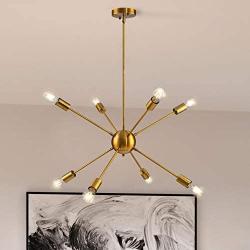 Mid Century Modern Sputnik Chandeliers 8 Light Gold Bronze Industrial Ceiling Light Fixture Electroplated Pendant Lighting for Dining Room Kitchen Island Living Room Bedroom Coffee Shop