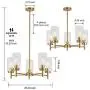VINLUZ Contemporary 5 Light Large Brass Chandelier Lighting Modern Clear Glass Shades Pendant Lamp Brushed Brass Rustic Dining Room Lighting Fixtures Hanging Adjustable Wire Semi Flush Ceiling Lights