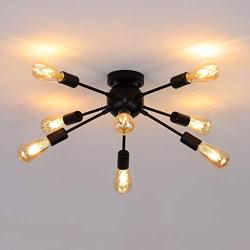 Sputnik Chandelier Ceiling Light,Black Industrial Lighting Fixtures,Edison Light Fixture for Dining Room Bedroom Farmhouse,E26 8-Light