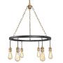 LALUZ 6-Lights Black Round Island Chandelier, 26'' Diameter Retro Rustic Pendant Lighting Lamp for Kitchen, Living Room, Corridor ( E26 Base, Max 60W )