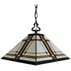 Amora Lighting Tiffany Style Hanging Pendant Lamp Mission Ceiling 14'' Wide Stained Glass Shade Antique Vintage 2 Light Decor Restaurant Game Living Dining Room Kitchen Gift AM1053HL14B, Multi