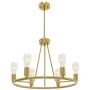 BONLICHT Modern 6 Light Farmhouse Chandelier Wagon Wheel Brushed Brass Dining Room Lighting Fixture Hanging Round Kitchen Island Pendant Light Industrial Gold Metal Ceiling Light for Foyer Bedroom