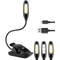 LE Rechargeable Book Light, Portable, 5 LED 3 Lighting Color Modes Adjustable, Warm and Daylight White, Clip on Spotlight, Eye Care Small USB Reading Light for Bedroom, Computer Work and More
