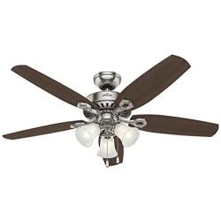 HUNTER 53237 Builder Plus Indoor Ceiling Fan with LED Lights and Pull Chain Control, 52'', Brushed Nickel