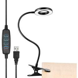 Clip on Reading Light, Othran 5ft 28 LED Eye-Caring Book Light USB Powered, 5W 3 Colors 10 Brightness Levels with Flexible Neck for Bedside Study, Desk Work, Dorm Room, Laptop(Black)