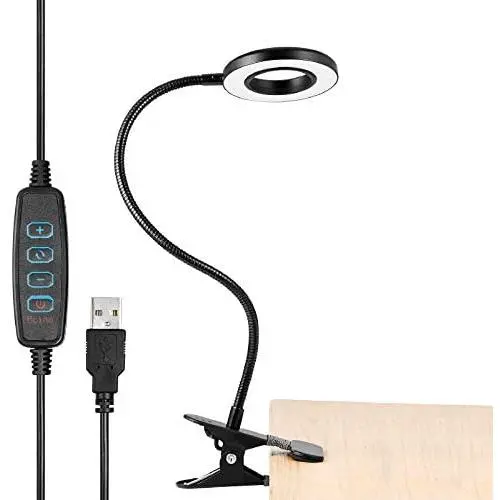 Clip on Reading Light, Othran 5ft 28 LED Eye-Caring Book Light USB Powered, 5W 3 Colors 10 Brightness Levels with Flexible Neck for Bedside Study, Desk Work, Dorm Room, Laptop(Black)