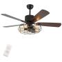 52 Inch Black Retro Industrial Ceiling Fan Chandelier Elegant LED Modern Ceiling Fan with Light Living Room 3 Speed Adjustable 5-Blade Silent Motor Suitable for Living Room Bedroom Kitchen Dining Room