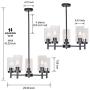 VINLUZ 5 Light Contemporary Chandeliers Black Modern Lighting Fixtures Hanging,Industrial Vintage Pendant Lights with Clear Glass Shade Flush Mount Ceiling Light for Dining Room Bedroom