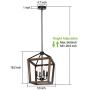 4-Light Rustic Chandelier, Adjustable Height Lantern Pendant Light with Oak Wood and Iron Finish, Farmhouse Lighting Fixtures for Dining Room, Kitchen, Hallway and Entryway, ETL Listed