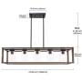 VINLUZ Wood Chandeliers Farmhouse Rectangle Pendant 5 Light Natural Wooden Frame Clear Glass Shade Modern Dining Room Lighting Black Walnut Color Industrial Kitchen Island Foyer Light Fixture Hanging