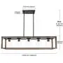 VINLUZ Wood Chandeliers Farmhouse Rectangle Pendant 5 Light Natural Wooden Frame Clear Glass Shade Modern Dining Room Lighting Black Walnut Color Industrial Kitchen Island Foyer Light Fixture Hanging