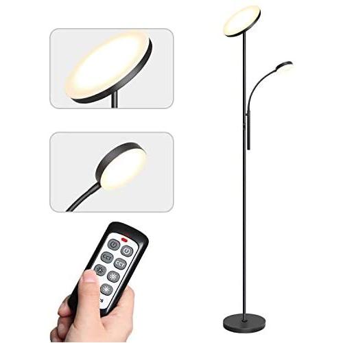 Tomons Dimmable Floor Lamp, Bright Tall Mother-Daughter Light Torchiere Sky LED Torchiere with Remote Controller, Stepless Dimming, 3 Color Temperatures, Modern Industrial Living Room, Bedroom - Black