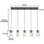 PUUPA 5 Lights Farmhouse Kitchen Lighting, Adjustable Glass Mason Jar Hanging Pendant Light Fixtures for Dining Room Living Room Cafe Pub Kitchen Island
