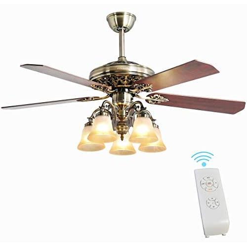 Indoor Ceiling Fan Light Fixtures - FINXIN New Bronze Remote LED 52 Ceiling Fans For Bedroom,Living Room,Dining Room Including Motor,5-Light,5-Blades,Remote Switch (New Bronze)
