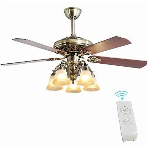 Indoor Ceiling Fan Light Fixtures - FINXIN New Bronze Remote LED 52 Ceiling Fans For Bedroom,Living Room,Dining Room Including Motor,5-Light,5-Blades,Remote Switch (New Bronze)