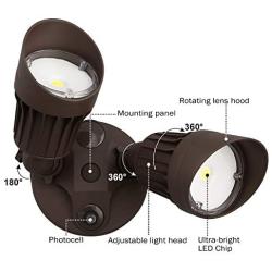 LEONLITE 20W LED Dusk to Dawn Flood Light with Photocell, Adjustable Dual-Head LED Security Lights Outdoor, ETL-Listed led Outdoor Light, 150W Equiv., 5000K Daylight, for Entryways, Porch, Bronze