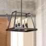 Bestier Painted Distressed Wood Color Matte Black Metal Finish Farmhouse Kitchen Island Pendant Chandelier Lighting LED Ceiling Light Fixture Dining Room Livingroom Height 13 inch Length 18 inch