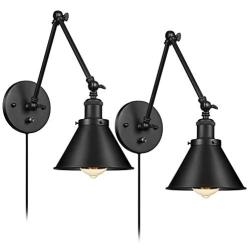 Balck Wrought Iron Wall Light Plug in Cord with On Off Switch Swing Arm Retro Vintage Wall Lamp Wall Mount Light Sconces 2 Lights