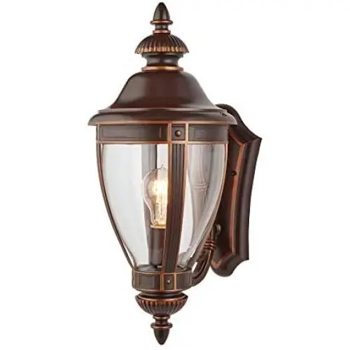 NOMA Four-Sided Outdoor Wall Lantern | Waterproof Outdoor Up-Facing Exterior Light for Front Door, Backyard, Garage, Patio or Décor | Bronze Finish with Clear Glass Panels