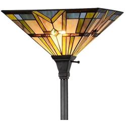 Tiffany Style 69'' H Stained Glass Mission Torchiere Floor Lamp 1-Light with 14.2'' Wide Shade for Living Room, Bedroom