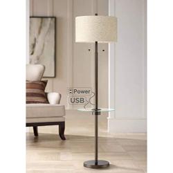 Morrow Modern Floor Lamp with Table USB and AC Power Outlet Oil Rubbed Bronze Drum Shade for Living Room Reading Bedroom Office - Possini Euro Design