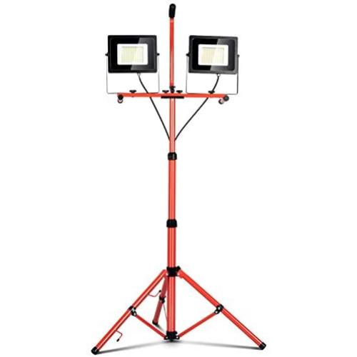 Led Work Light 10000 Lumen 5000K led Work Light with Stand Dual Head Work Light Adjustable Metal telescoping Tripod Stand Work Lights IP65 Waterproof