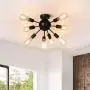 Semi Flush Mount Ceiling Light with 8 Light, Modern Black Sputnik Chandelier with E26 Base, Industrial Vintage Ceiling Lamp Fixture for Bedroom Kitchen Entryway Hallway