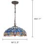 Capulina Tiffany Dining Table Lights, 15.9 Inch Wide Hanging Tiffany Style Lamp, 2-Light Stained Glass Lighting Fixtures, Beautiful Dragonfly Style Stained Glass Dining Room Lights for Kitchen Room