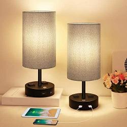 Table Lamp, Bedside Lamp with USB Port, 3 Way Dimmable Touch lamp, Table Lamps for Bedrooms, E26 LED Bulbs Included Nightstand Lamps, Small Desk Lamp with Grey Fabric Ideal for Living Room or Office