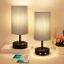 Table Lamp, Bedside Lamp with USB Port, 3 Way Dimmable Touch lamp, Table Lamps for Bedrooms, E26 LED Bulbs Included Nightstand Lamps, Small Desk Lamp with Grey Fabric Ideal for Living Room or Office