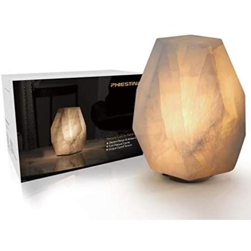 Unique Calcite Modern Table Lamp, Small Bedside Lamp for Bedroom Living Room, Dimmable Desk Lamp for Night Table by Phiestina, Crystal Texture Within, Handcrafted, LED, UL, Pentagon, Natural White