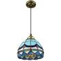 BAYCHEER Tiffany Style Stained Glass Classic Blue Mini Pendant Light Chandelier Decorative Hanging Lamp Pendant Lighting Adjustable Ceiling Fixture 1 Light for Living Room Dinning Room Kitchen