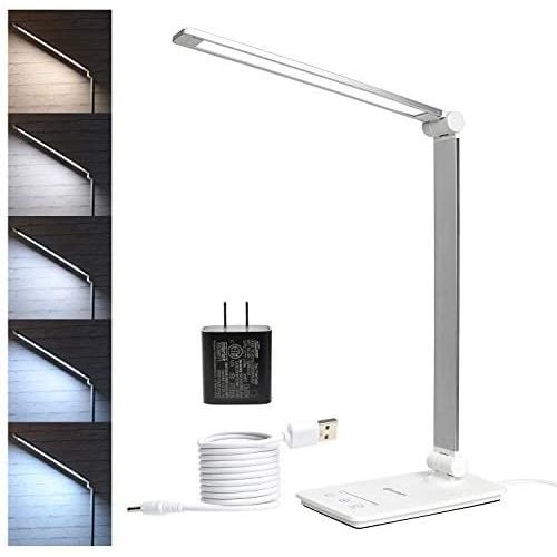 Desk Lamp, CeSunlight Desk Light, Dimmable Table Lamp, 7W, 5 Color Modes, 6 Brightness Levels, Touch Control, Memory Function, LED Foldable Led Lamp for Reading, Working, Office, Study (Silver)
