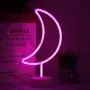 LED Neon Moon Lights, Moon Shape Neon Signs Crescent Night Lights Battery Operated Desk Table Lamp for Bedroom, Bar, Wall Decor-Moon with Holder Base(Pink)